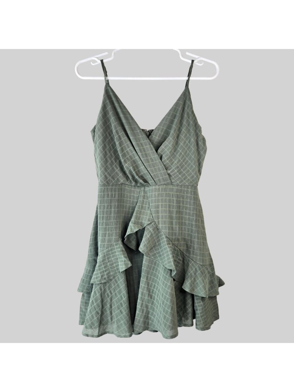 Ruffle Mini Dress Small Green Gingham Plaid Flowy Sleeveless Coquette Fairycore